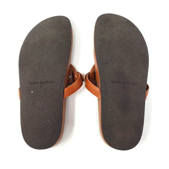 Tory Burch Miller Cloud Thong Sandals Calf Leather Aged Camello Brown Size 7 - Picture 7 of 11